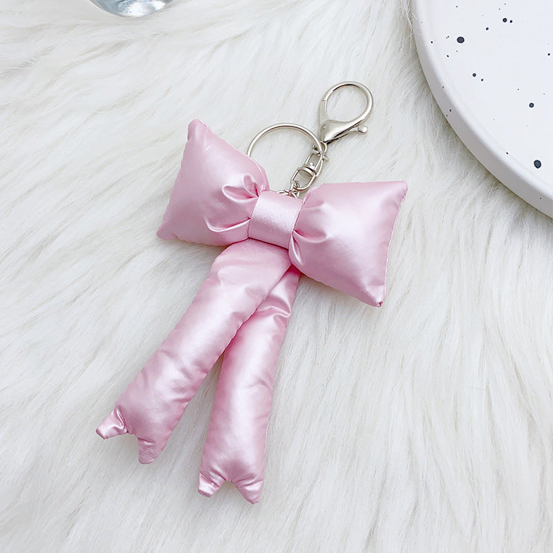 Y2K Puffy Satin Bow Keychain - Pink