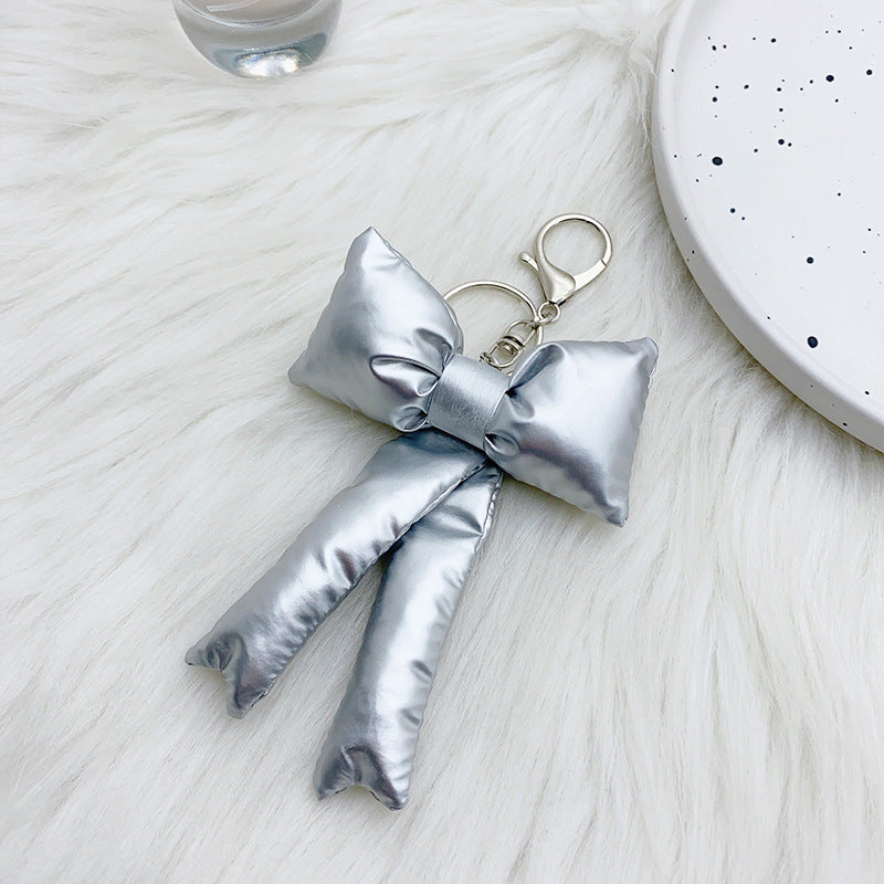 Y2K Puffy Satin Bow Keychain - Silvery
