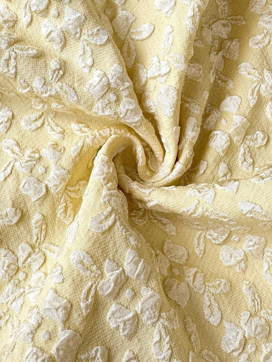 Tweed Button Front Ruffle Hem Mini Dress - Yellow - 1