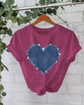 Patchwork Heart Graphic Crew Neck T-Shirt - FlowerRed