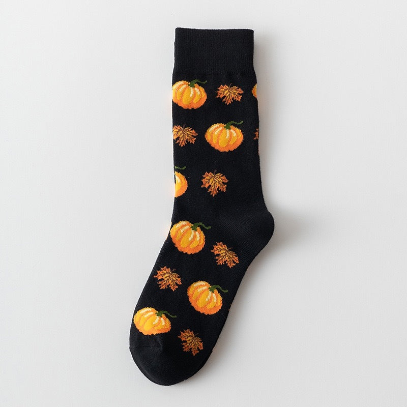 Fall Pumpkin and Squirrel Novelty Crew Socks - Leaf - 1