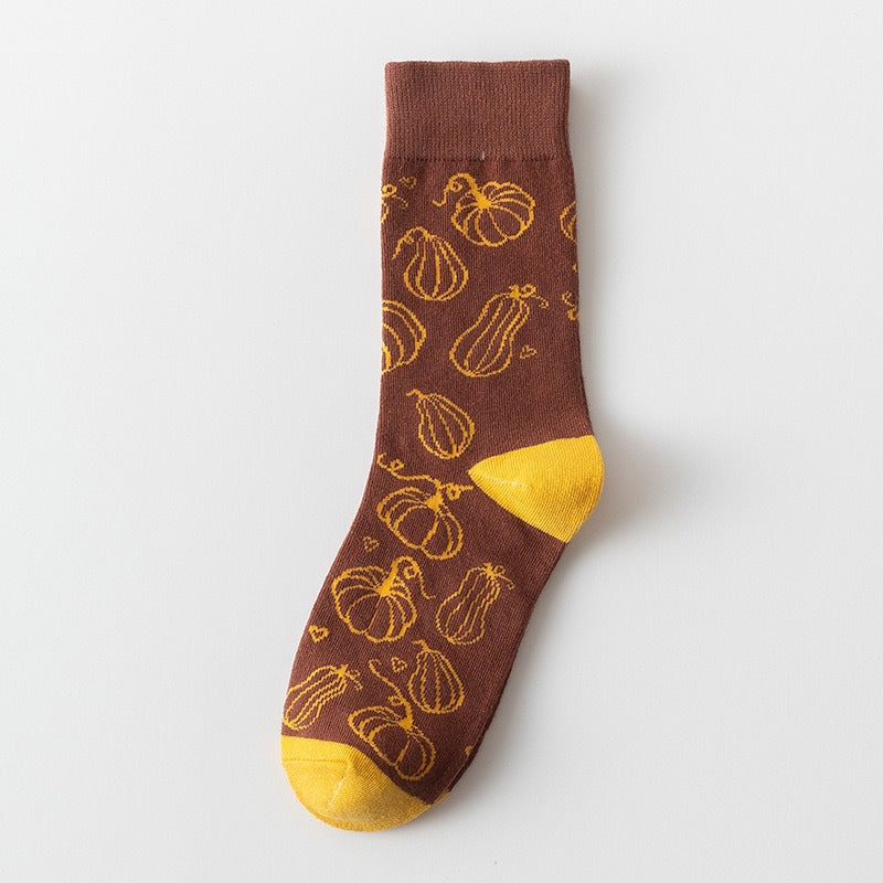 Fall Pumpkin and Squirrel Novelty Crew Socks - Lines