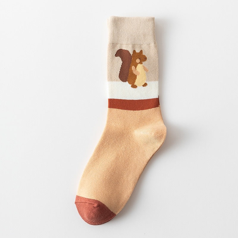 Fall Pumpkin and Squirrel Novelty Crew Socks - Squirrel