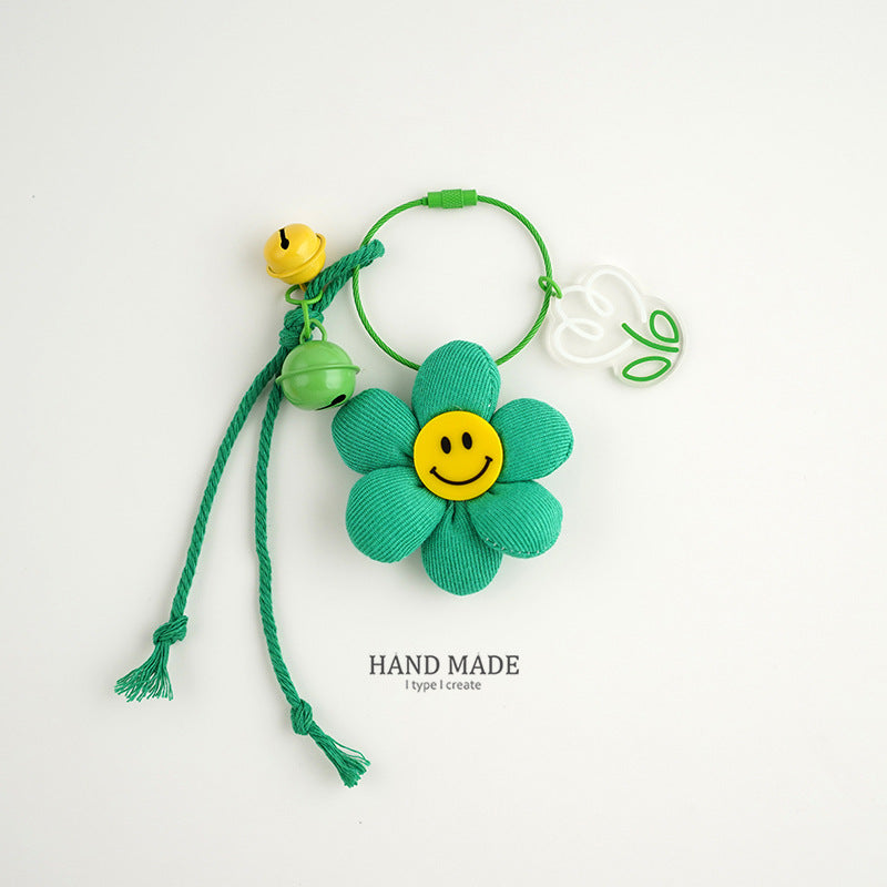 Smiley Flower Plush Charm Pendant - Green