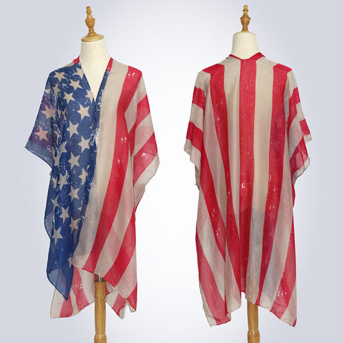 Americana Flag Print Sheer Beach Kimono - Style_1 - 1