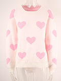 Two Tone Heart Jacquard Crew Sweater - White