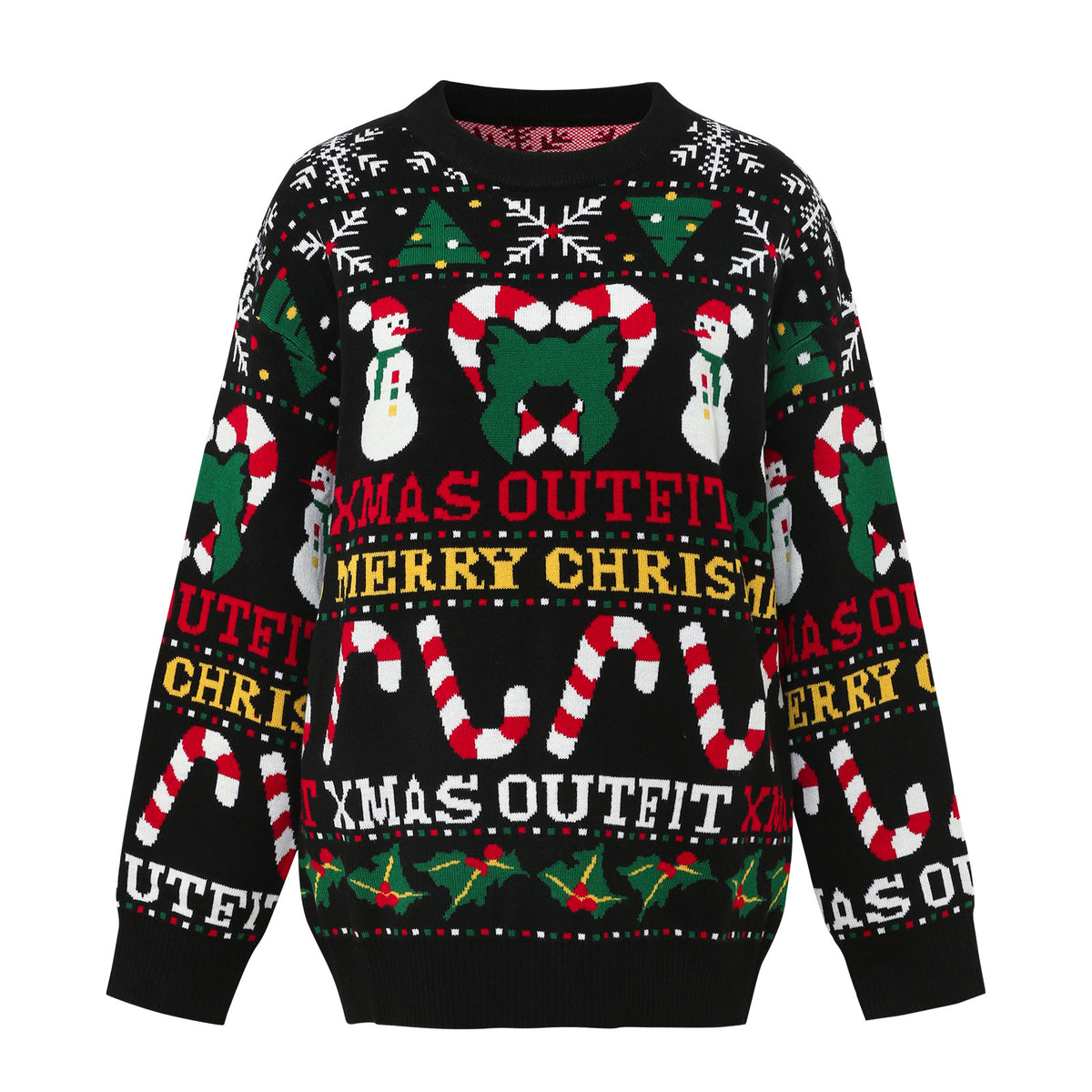 Novelty Snowman And Candy Cane Sweater - Black