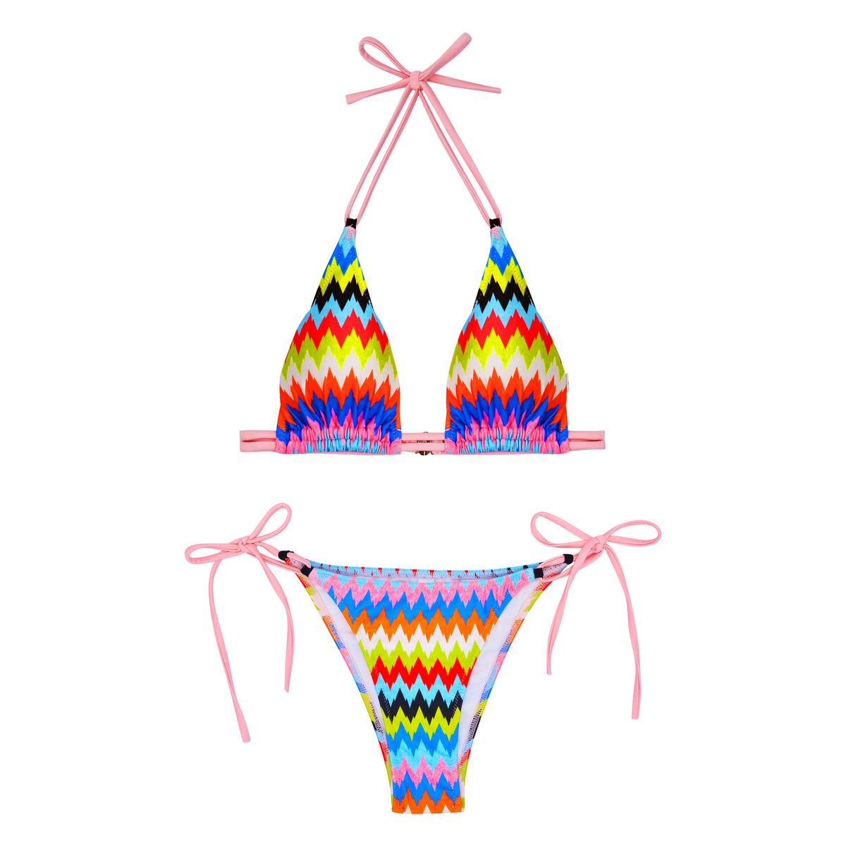 Zigzag Print Triangle Tie Side Bikini - Colorful - 3