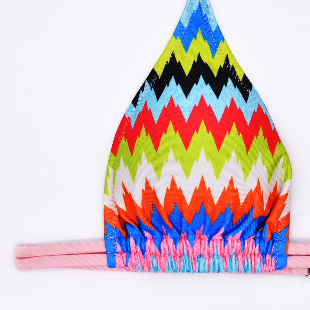Zigzag Print Triangle Tie Side Bikini - Colorful - 6