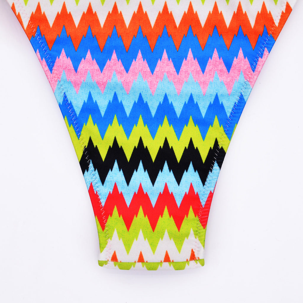 Zigzag Print Triangle Tie Side Bikini - Colorful - 7