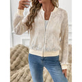 Sheer Lace Zip Up Bomber Jacket - Apricot