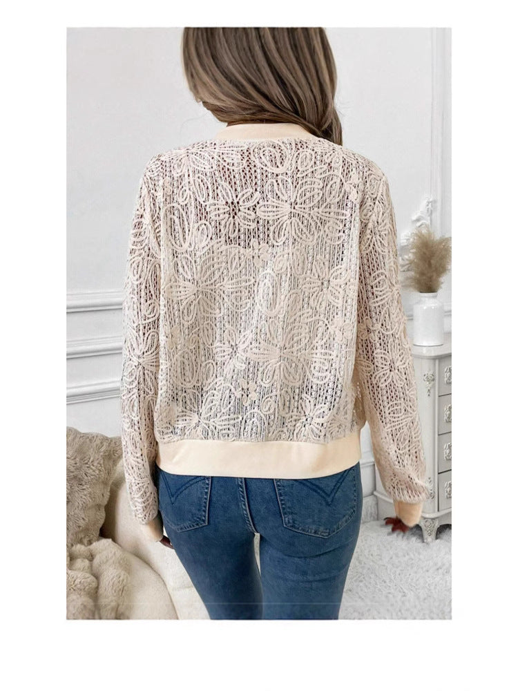 Sheer Lace Zip Up Bomber Jacket - view 1