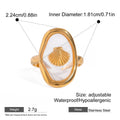 Seashell Motif Clear Oval Ring - Gold