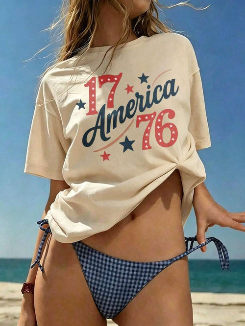 Americana 1776 Star Graphic Cotton Tee - Apricot