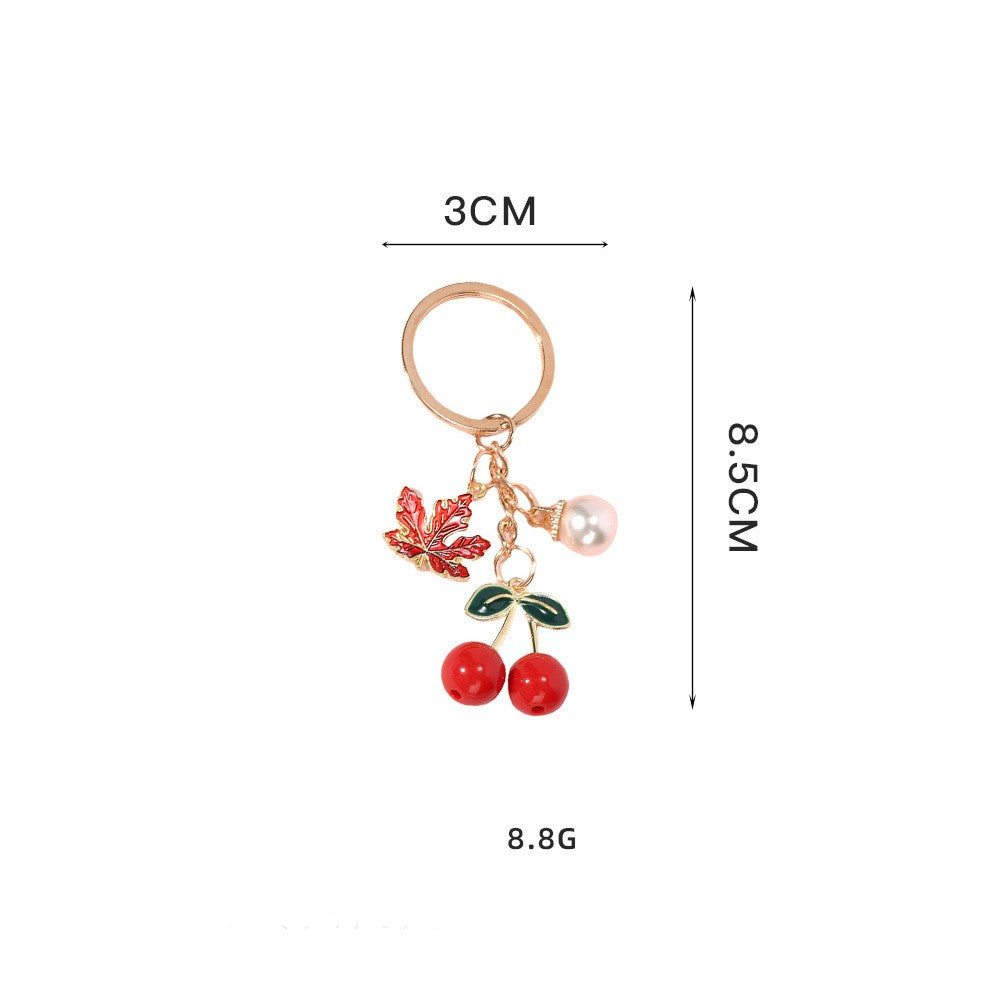 Dangling Cherry And Pearl Charm Keychain - NO-1