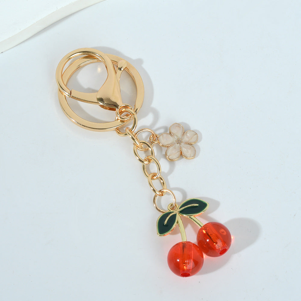 Dangling Cherry And Pearl Charm Keychain - NO-5