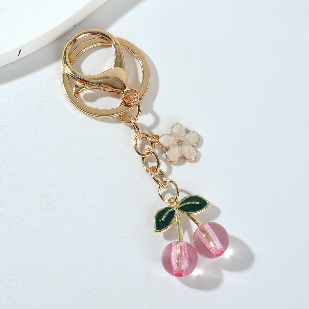 Dangling Cherry And Pearl Charm Keychain - NO-6