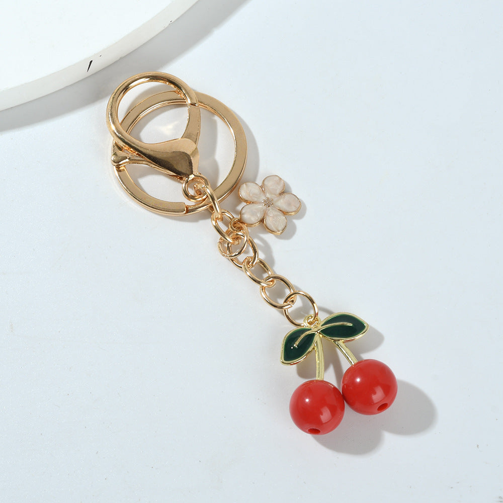 Dangling Cherry And Pearl Charm Keychain - NO-7