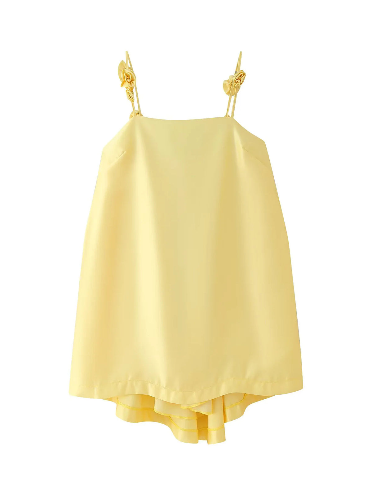 Satin Rosette Strap Babydoll Mini Dress - Yellow