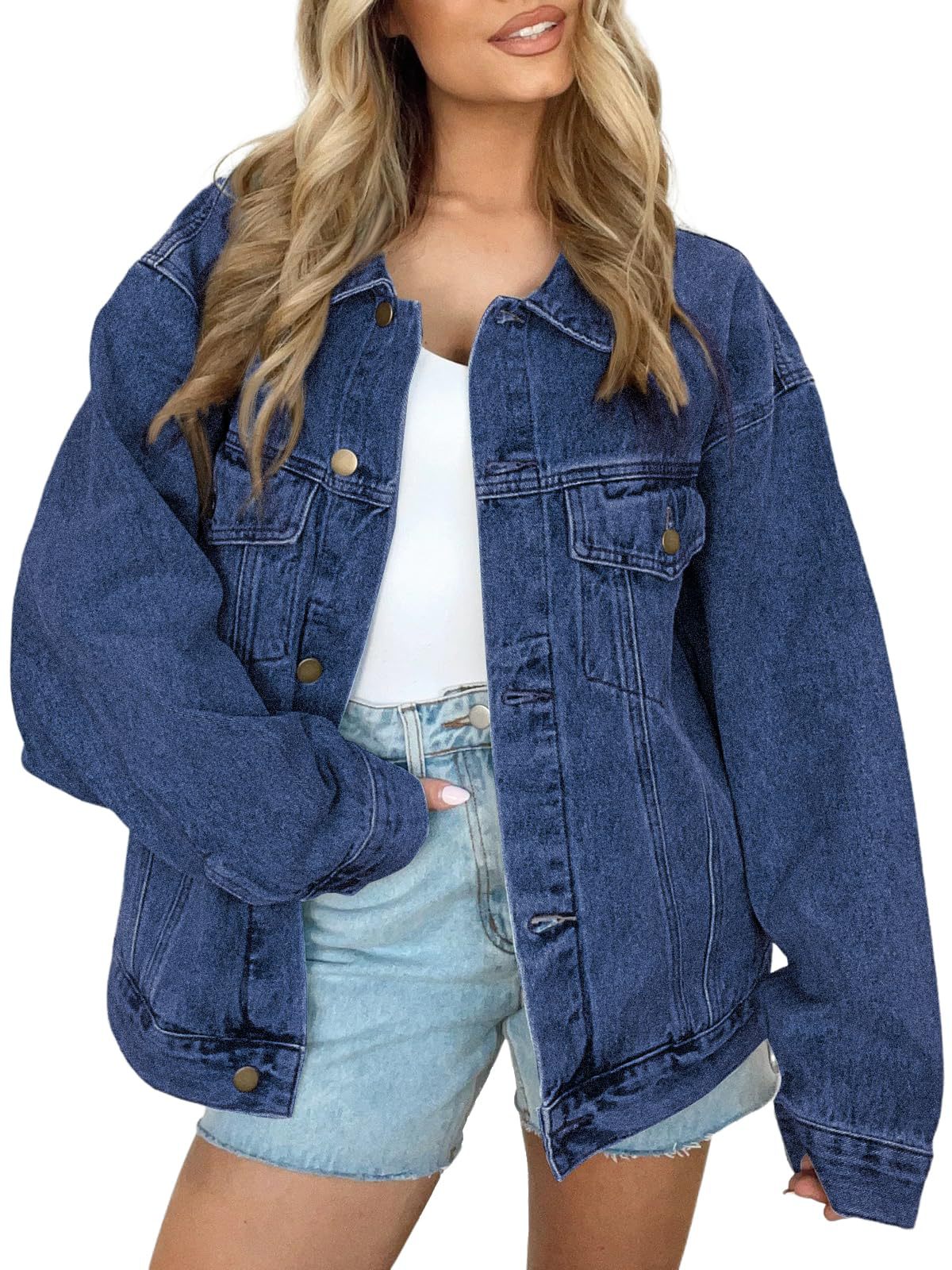 Essential Oversized Trucker Denim Jacket - DarkBlue