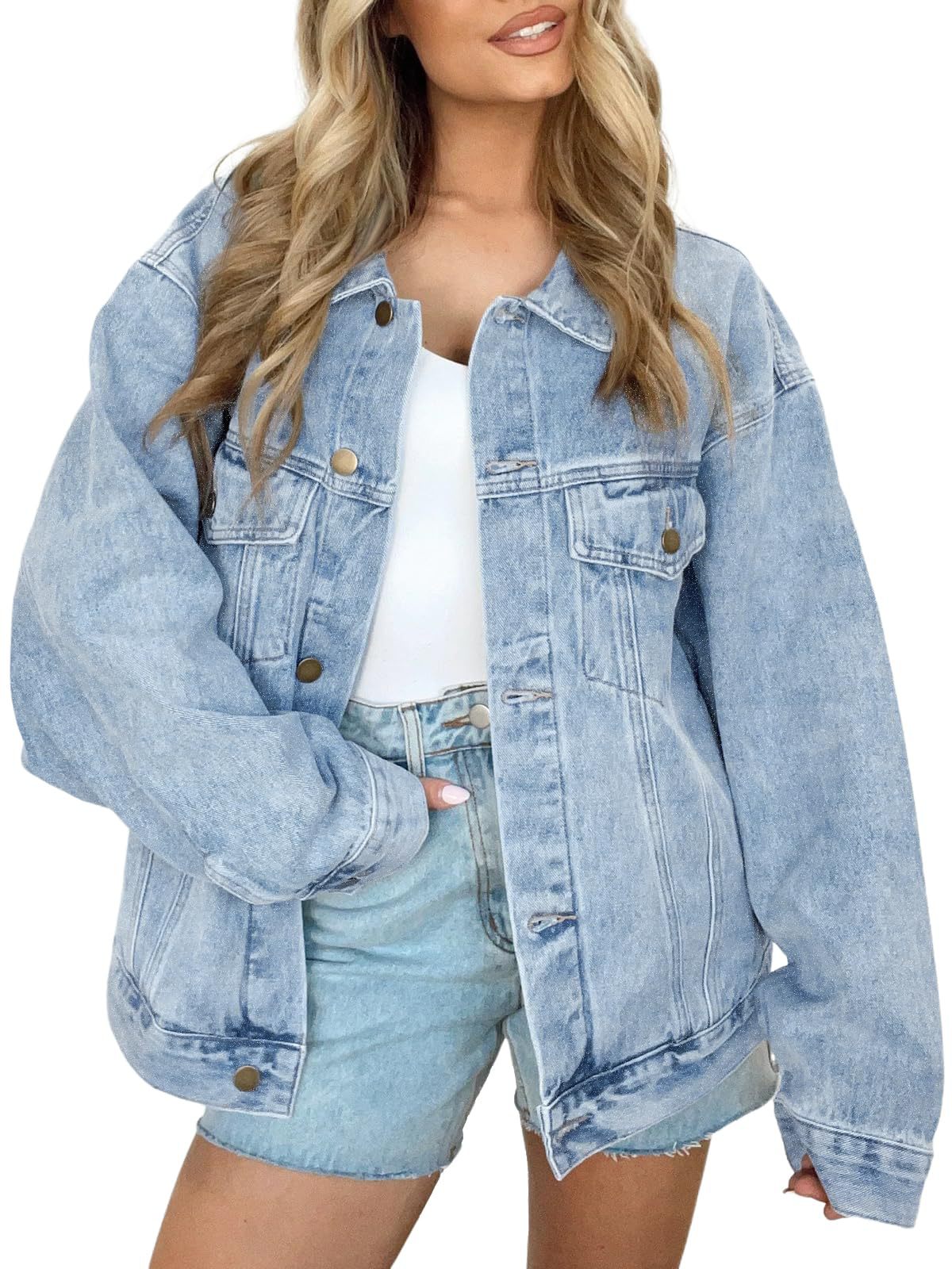 Essential Oversized Trucker Denim Jacket - Lightblue