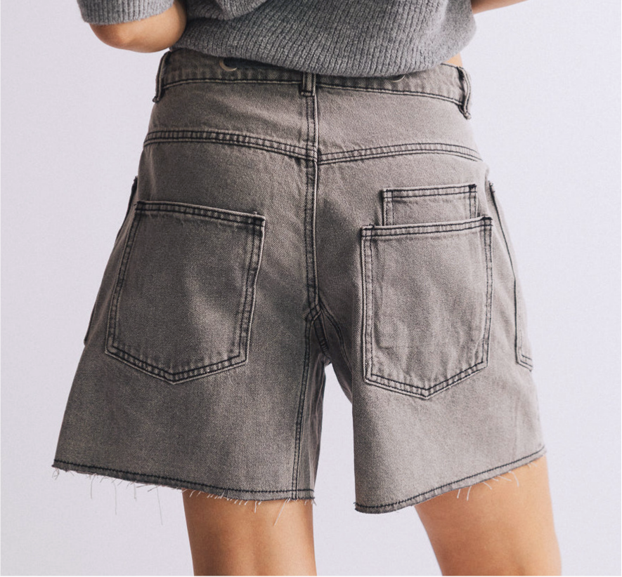 Raw Hem Denim Shorts With Utility Pockets - Gray - 3