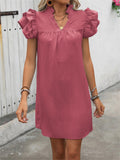 Flutter Sleeve Notch Neck Mini Shift Dress - RustRed