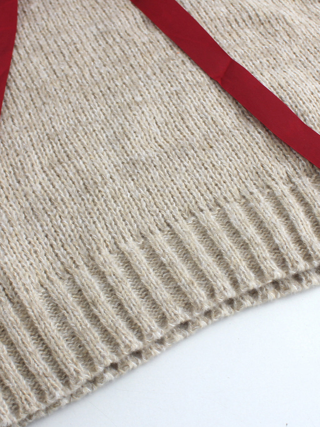 V Neck Knit Sweater With Ribbon Bow Tie - Khaki - 4