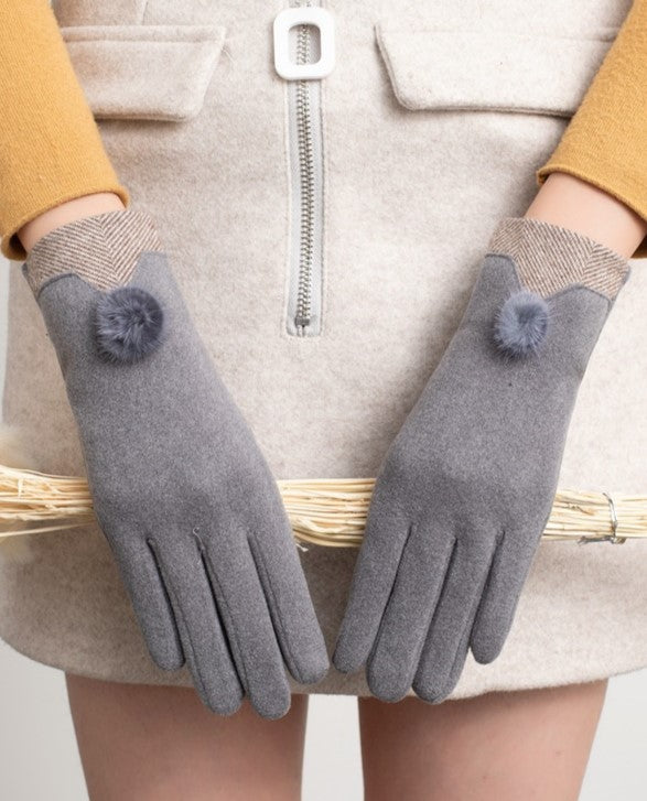 Pom Pom Cuff Warm Winter Gloves