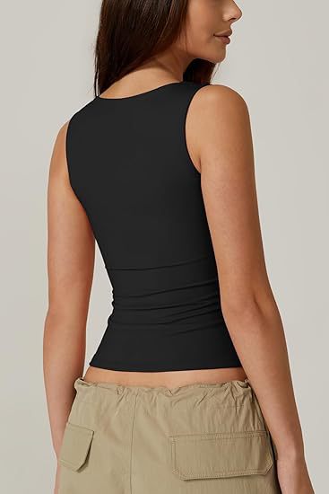 Square Neck Fitted Basic Tank Top - Black - 6