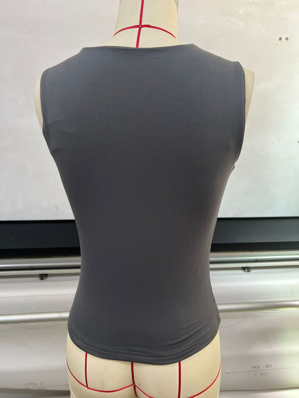 Square Neck Fitted Basic Tank Top - Charcoal - 2
