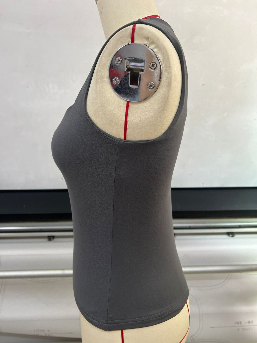 Square Neck Fitted Basic Tank Top - Charcoal - 3