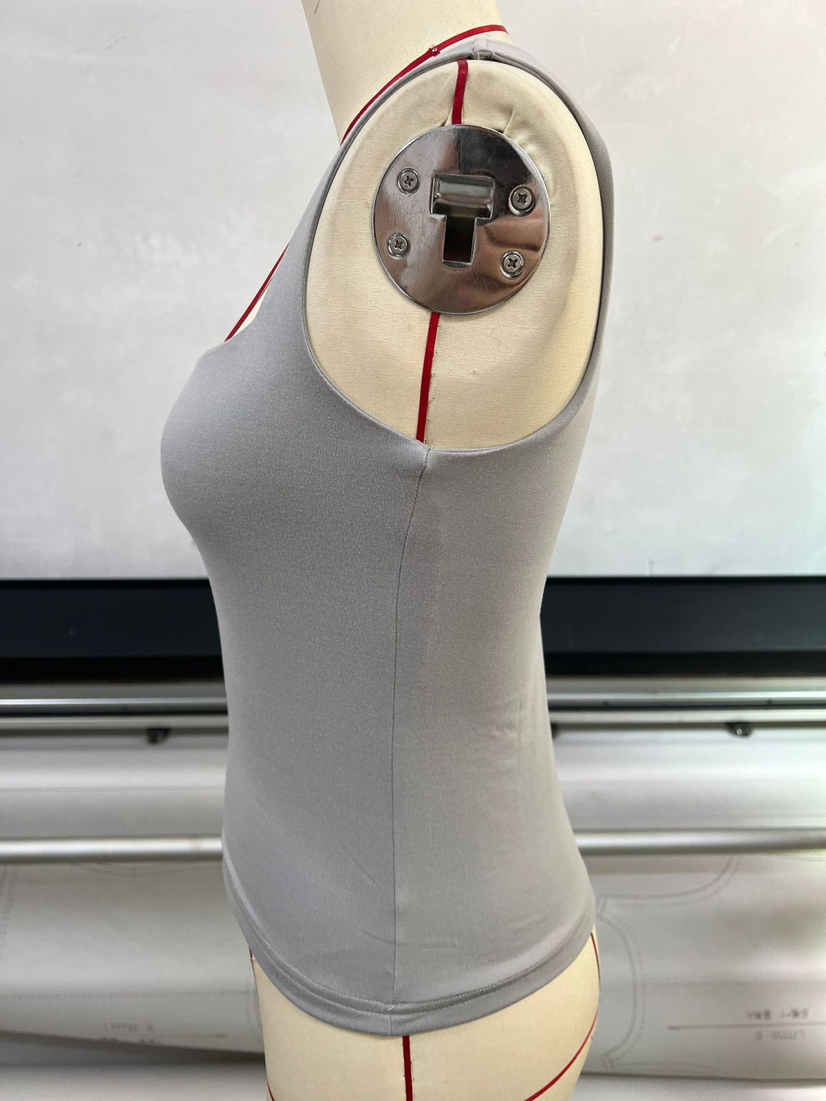 Square Neck Fitted Basic Tank Top - Grey - 3