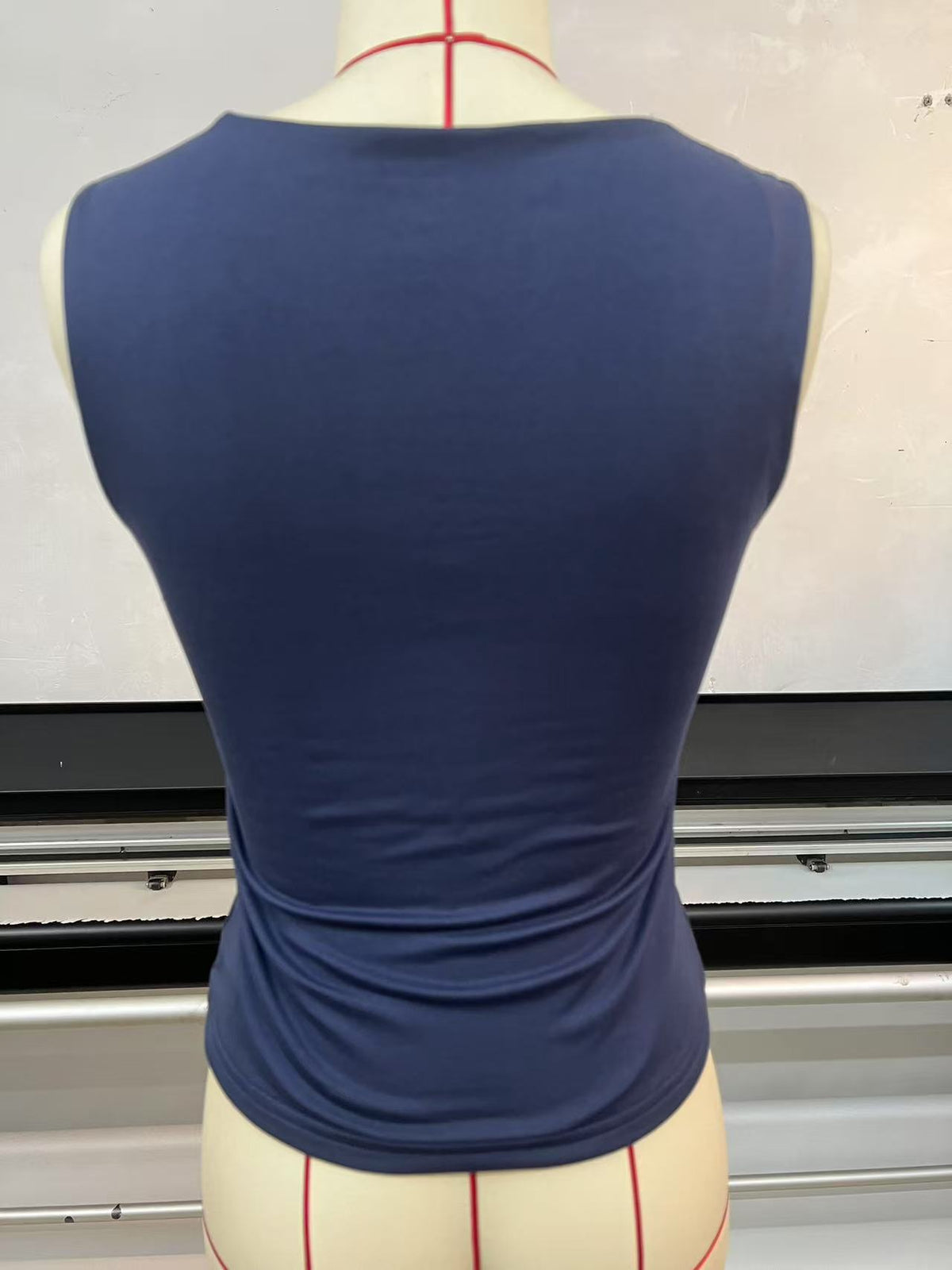 Square Neck Fitted Basic Tank Top - Navy - 6