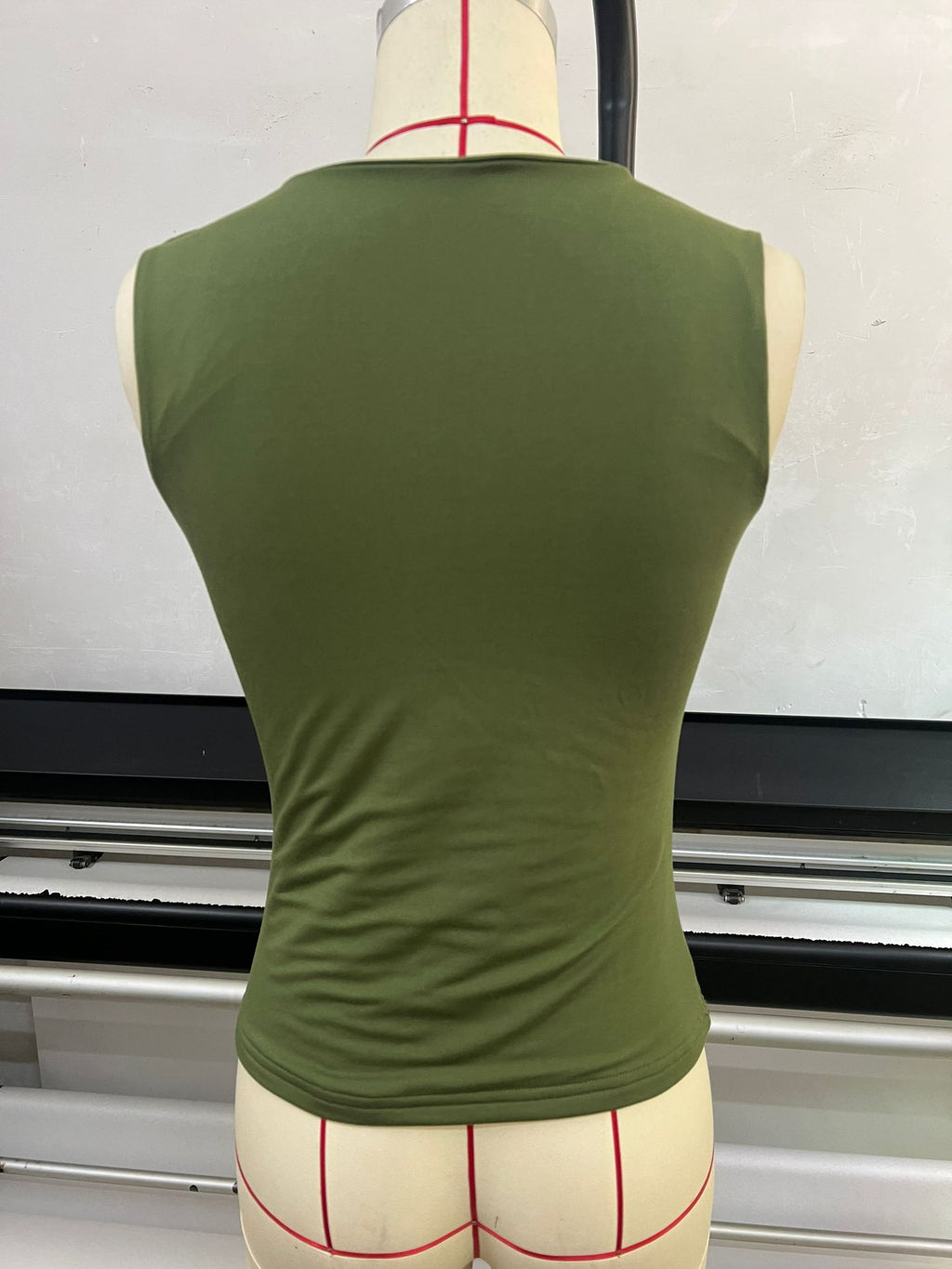 Square Neck Fitted Basic Tank Top - Olive - 2