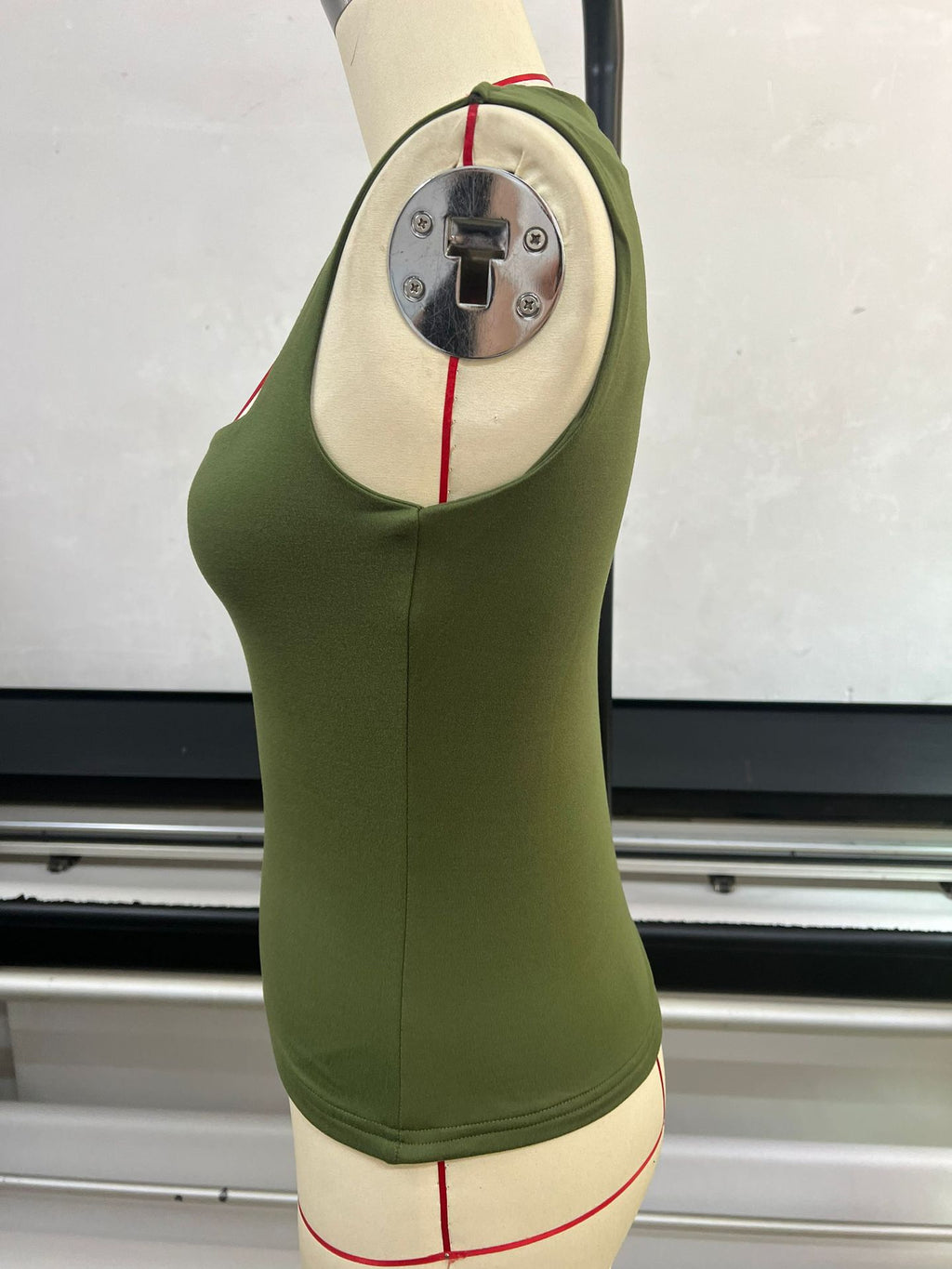 Square Neck Fitted Basic Tank Top - Olive - 3