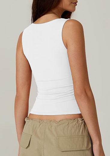 Square Neck Fitted Basic Tank Top - White - 4
