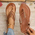 Beaded Strappy Flat Thong Sandals - Brown