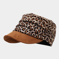 Leopard Print Ruched Cadet Cap - Beige