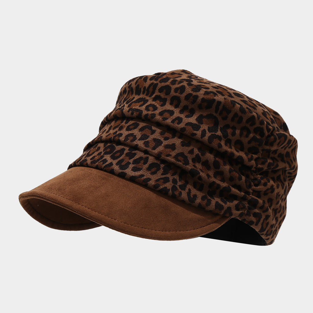 Leopard Print Ruched Cadet Cap - Coffee