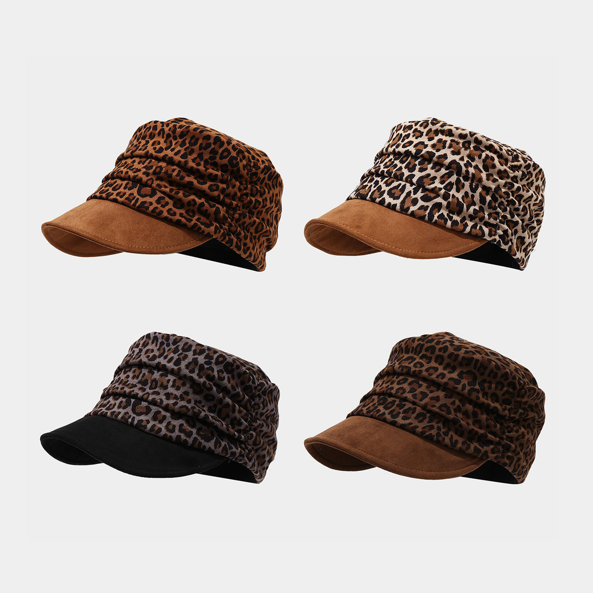 Leopard Print Ruched Cadet Cap