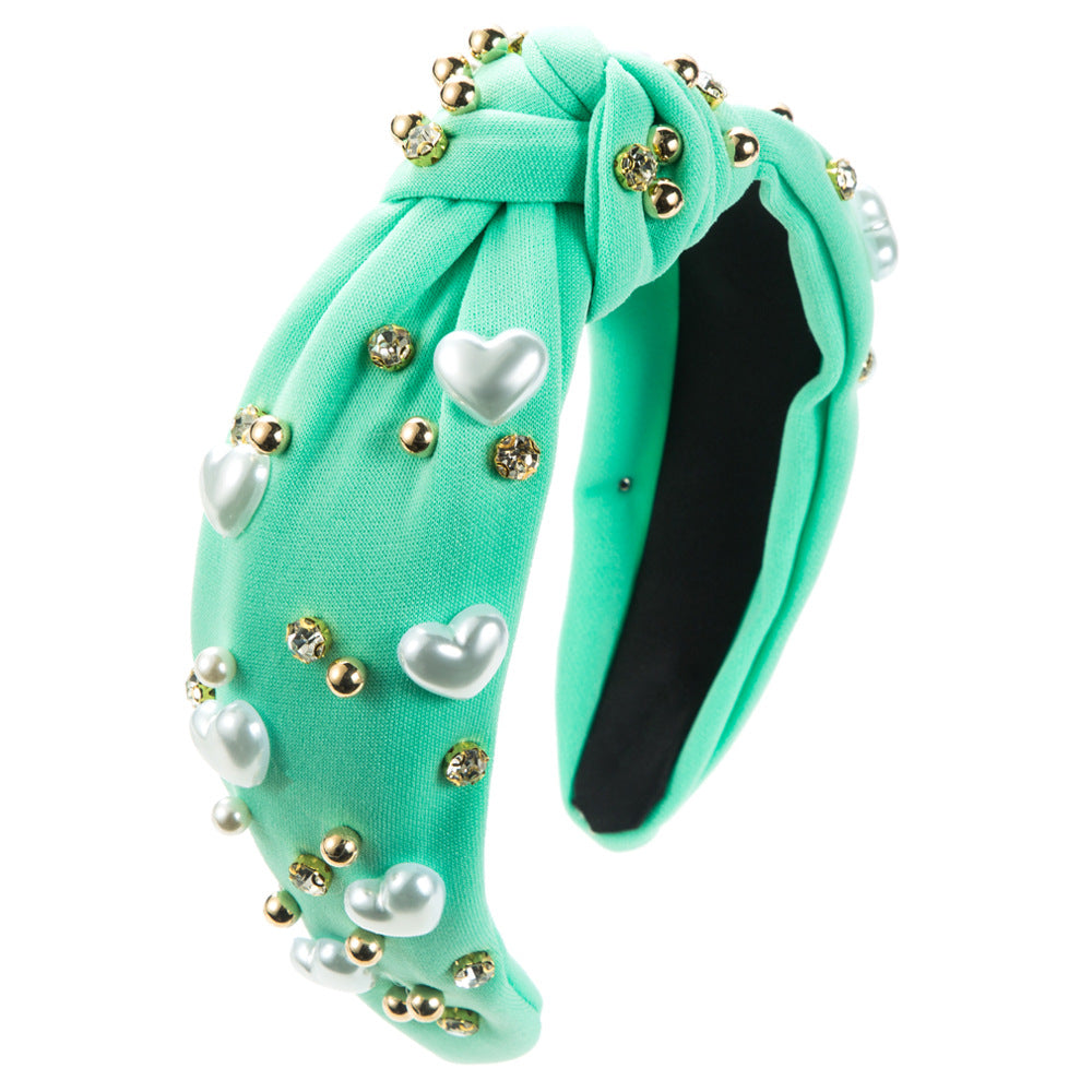 Pearl Heart Studded Knot Headband - Mint