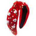 Pearl Heart Studded Knot Headband - Red