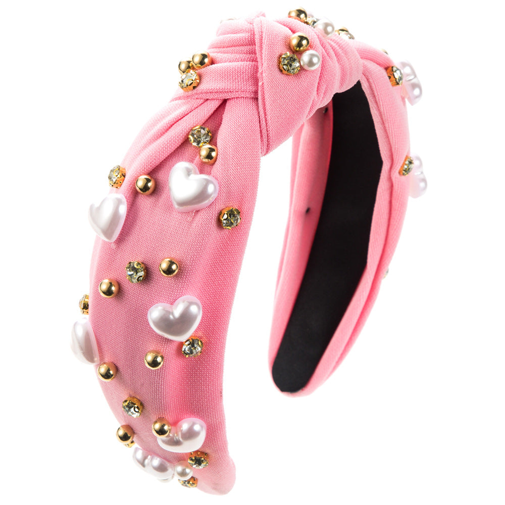 Pearl Heart Studded Knot Headband - blush