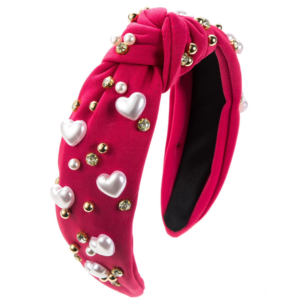 Pearl Heart Studded Knot Headband - fuchsia