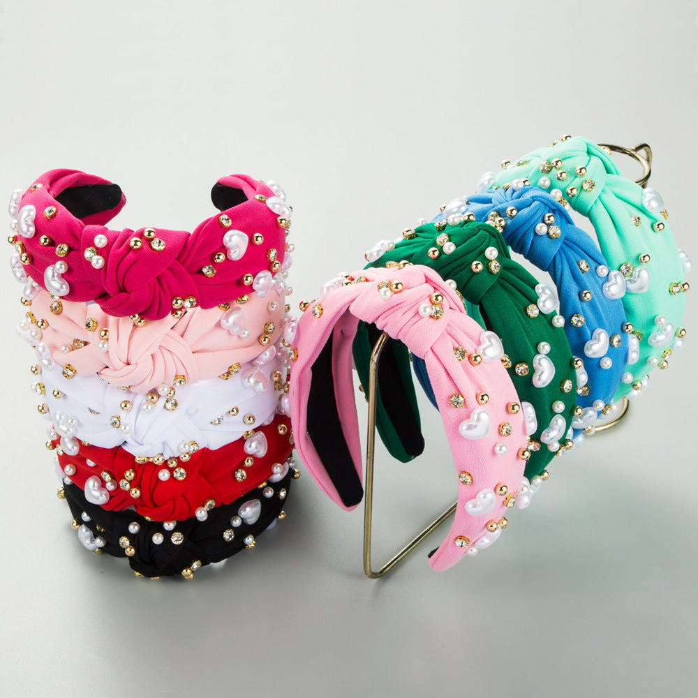 Pearl Heart Studded Knot Headband