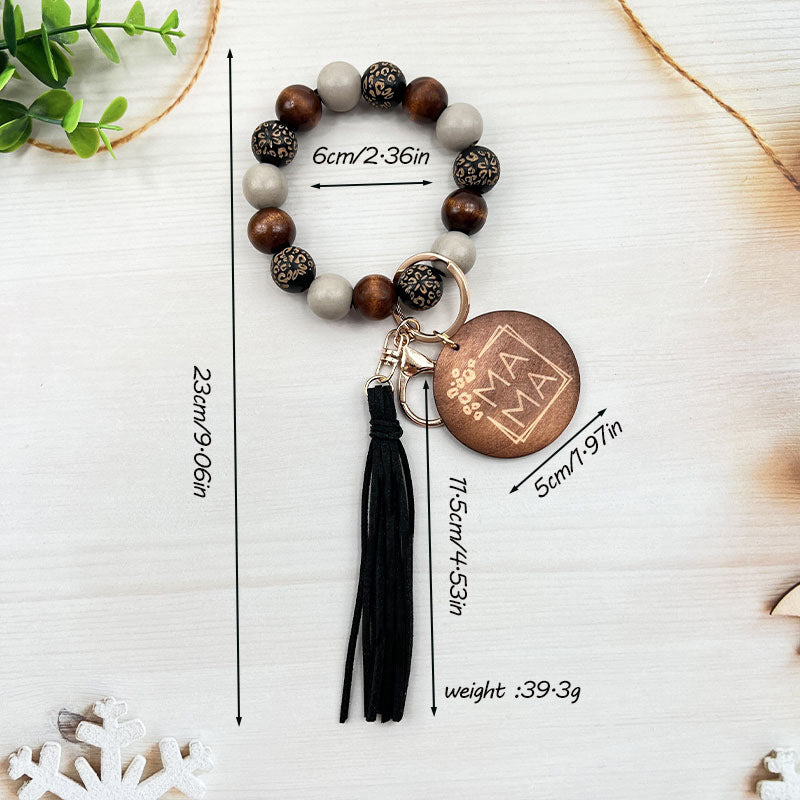 Beaded Wristlet Keychain With Tassel Charm - Black