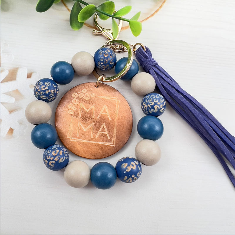 Beaded Wristlet Keychain With Tassel Charm - Blue