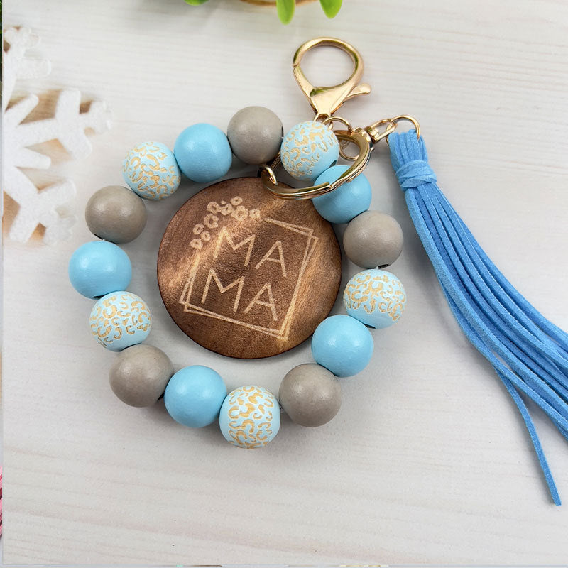 Beaded Wristlet Keychain With Tassel Charm - Skyblue