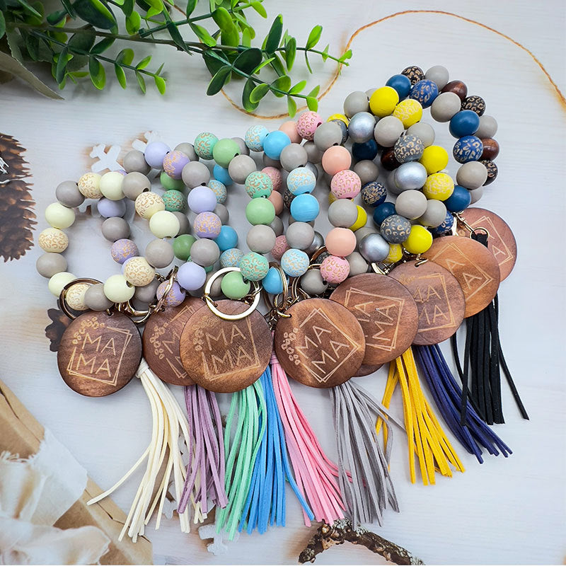 Beaded Wristlet Keychain With Tassel Charm - view 1